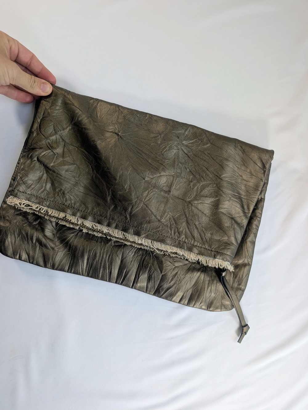UGG Metallic Gold Burlap And Leather Fold Over Clutch